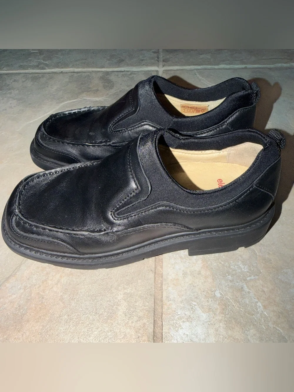 Elefanten Marshall Black Smooth Slip On Loafers Boys Size 1 EU 32 Leather